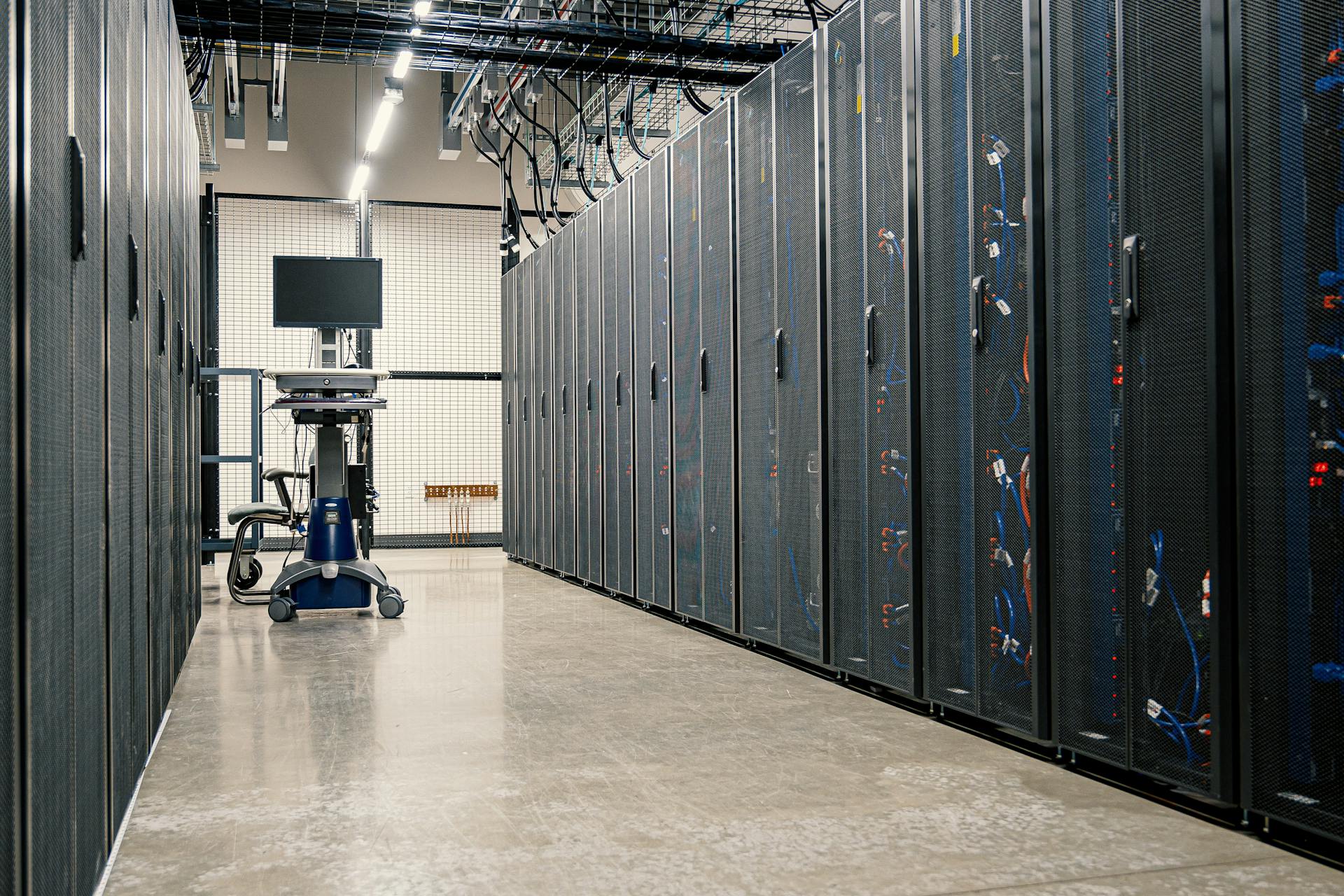 A neatly cabled network rack with patch panels and Cat 6A copper terminations